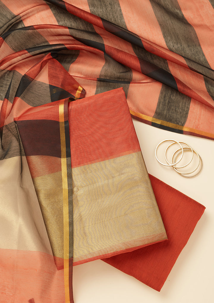 Rust Zariwork (Gold) Tissue Unstitched Salwar Suit
