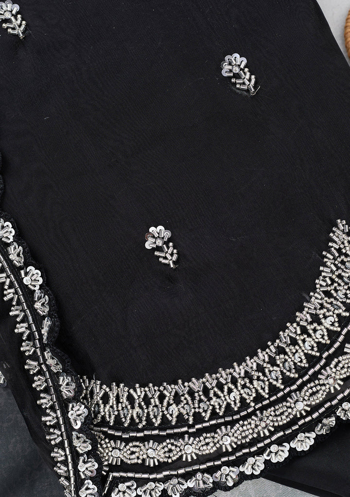 Black Tissue Cutdana Unstitched Dress Material With Matching Bottom And Dupatta