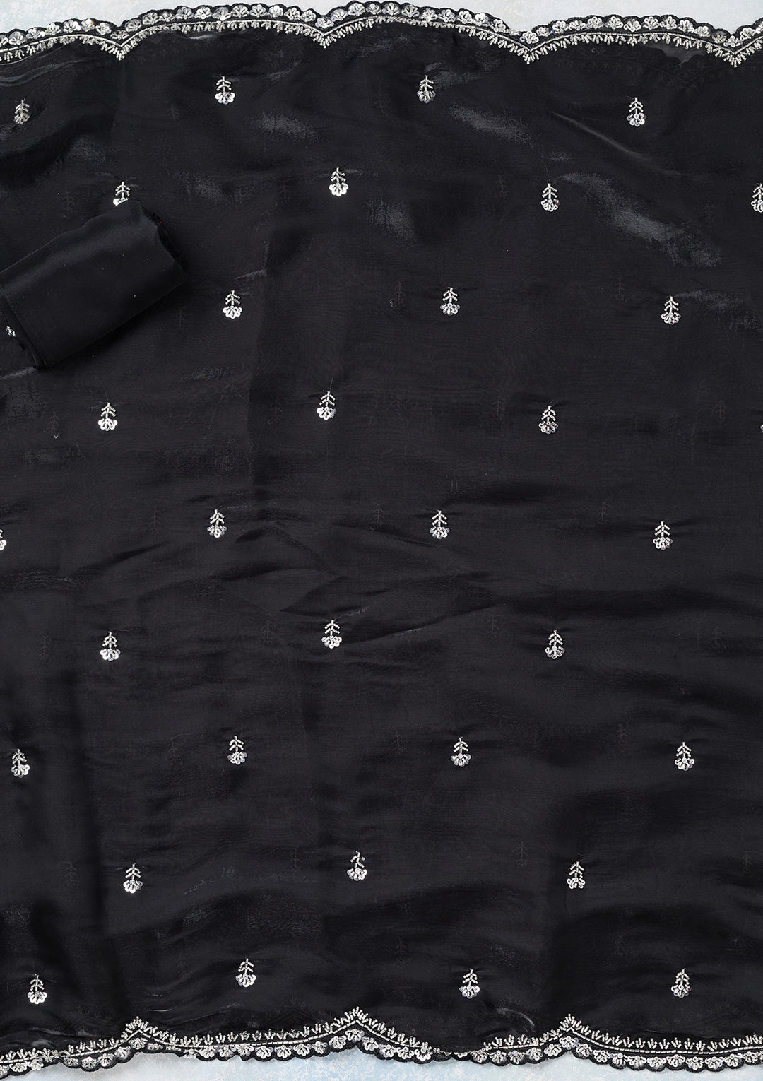 Black Tissue Cutdana Unstitched Dress Material With Matching Bottom And Dupatta