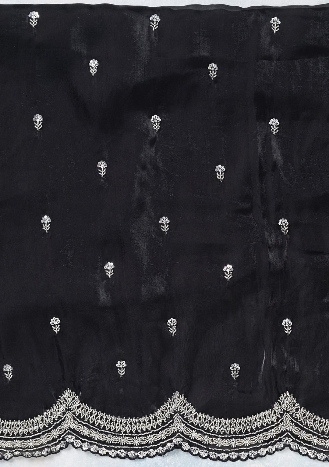 Black Tissue Cutdana Unstitched Dress Material With Matching Bottom And Dupatta