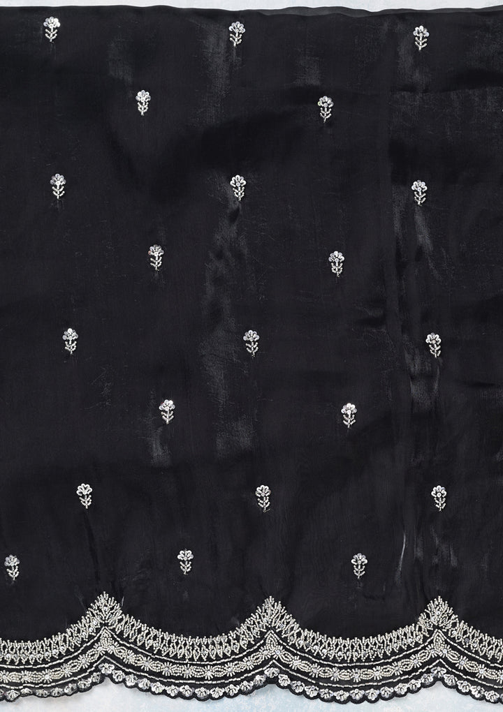 Black Tissue Cutdana Unstitched Dress Material With Matching Bottom And Dupatta