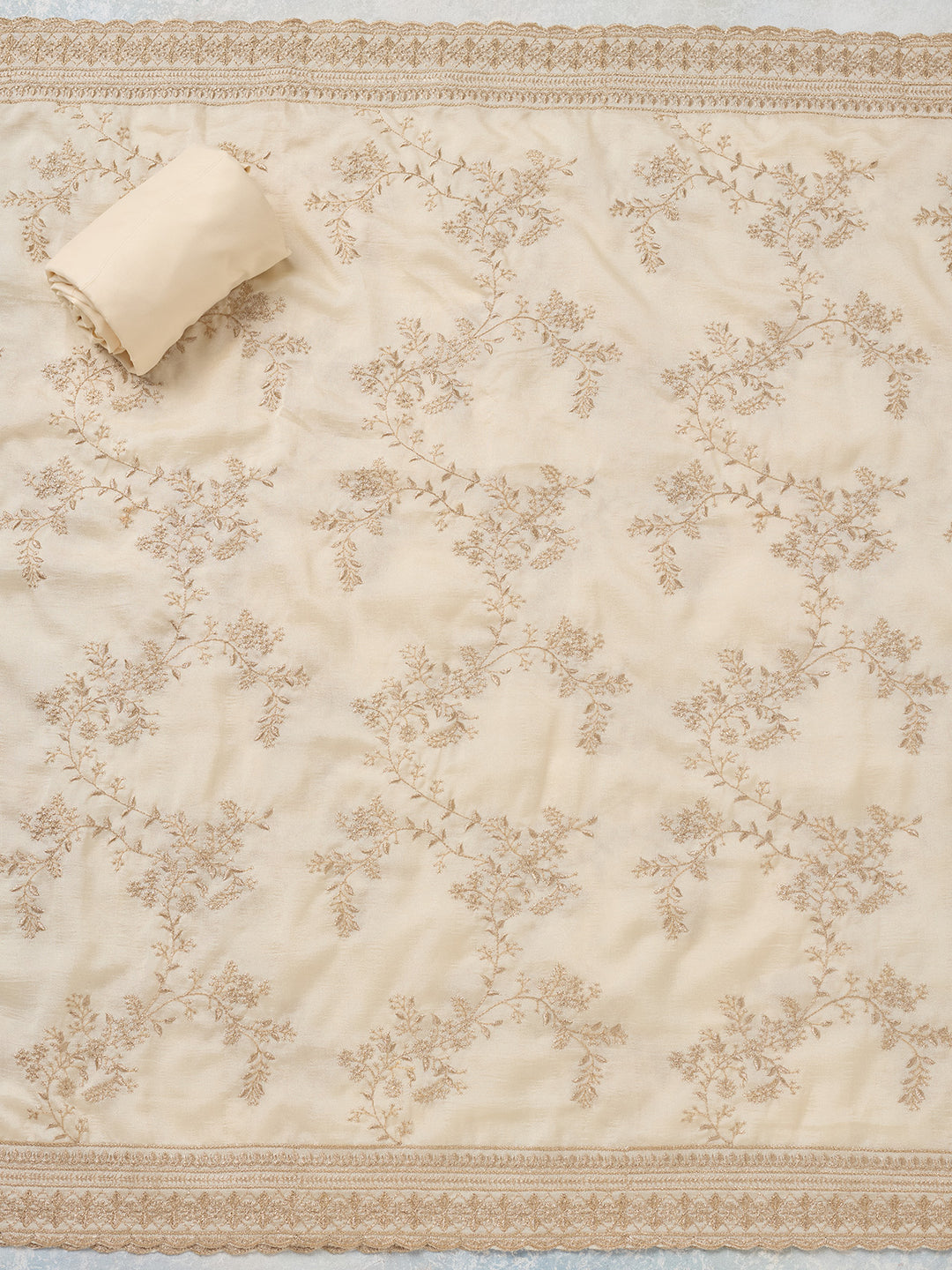 Off White Zariwork (Gold) Soft Raw Silk Unstitched Salwar Suit