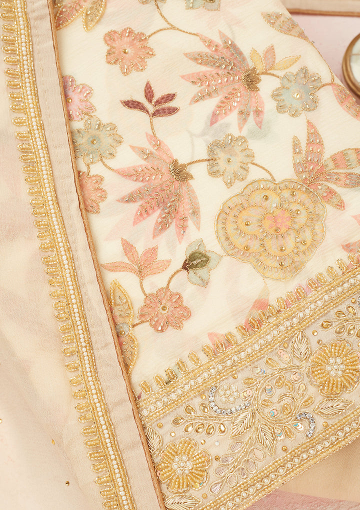 Cream Cutdana Crepe Unstitched Salwar Suit