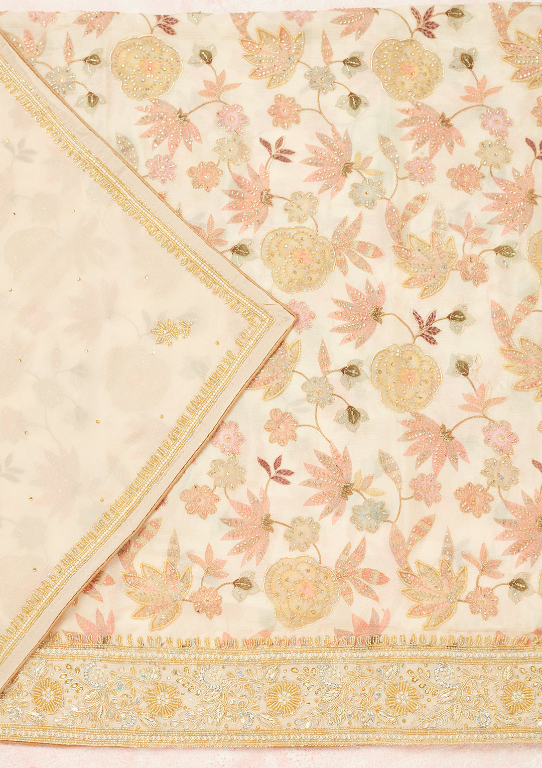 Cream Cutdana Crepe Unstitched Salwar Suit