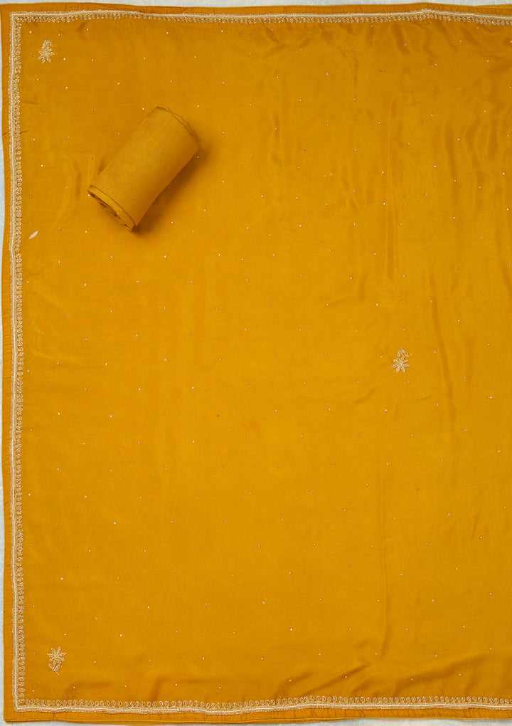 Mustard Cutdana Crepe Unstitched Salwar Suit