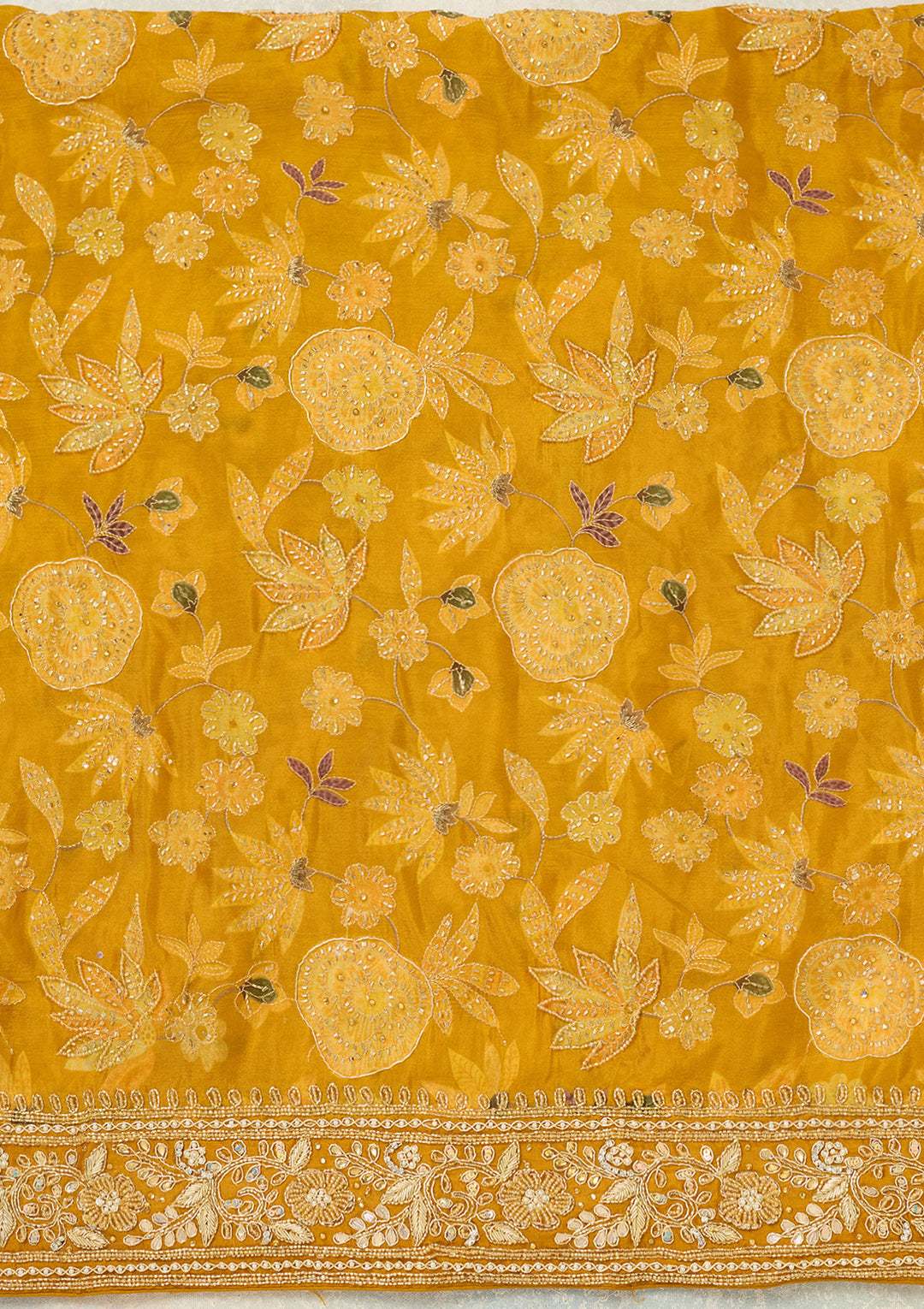 Mustard Cutdana Crepe Unstitched Salwar Suit