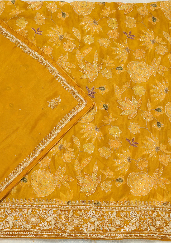 Mustard Cutdana Crepe Unstitched Salwar Suit