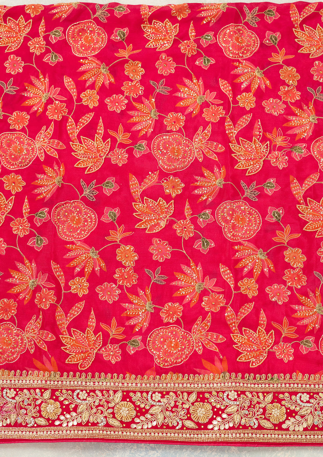 Rani Pink Cutdana Crepe Unstitched Salwar Suit