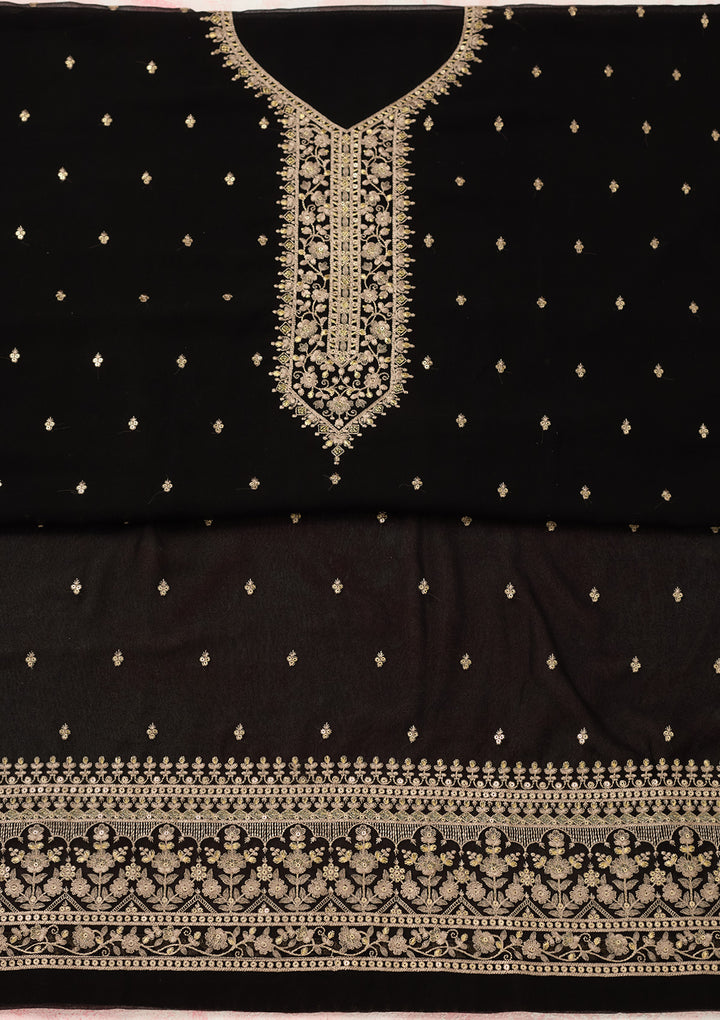 Black Georgette Threadwork Unstitched Dress Material With Matching Bottom And Dupatta