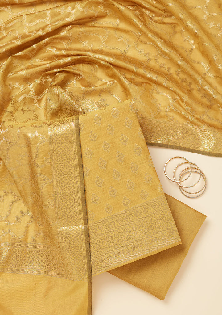 Mustard Zariwork (Gold) Silk Unstitched Salwar Suit