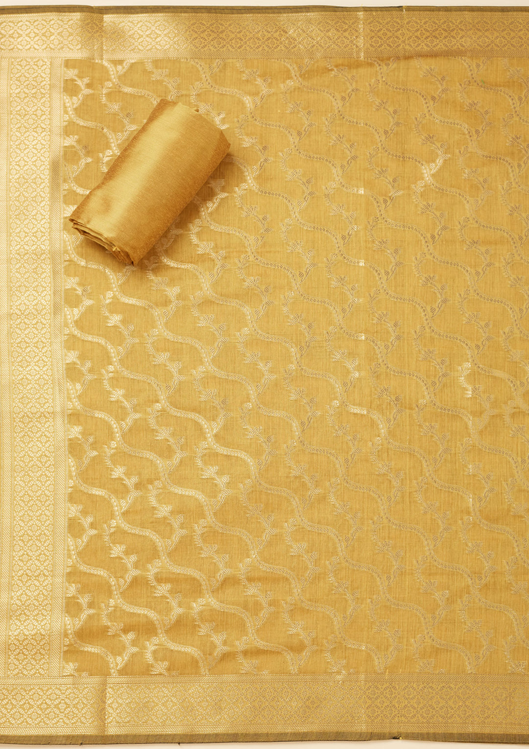 Mustard Zariwork (Gold) Silk Unstitched Salwar Suit