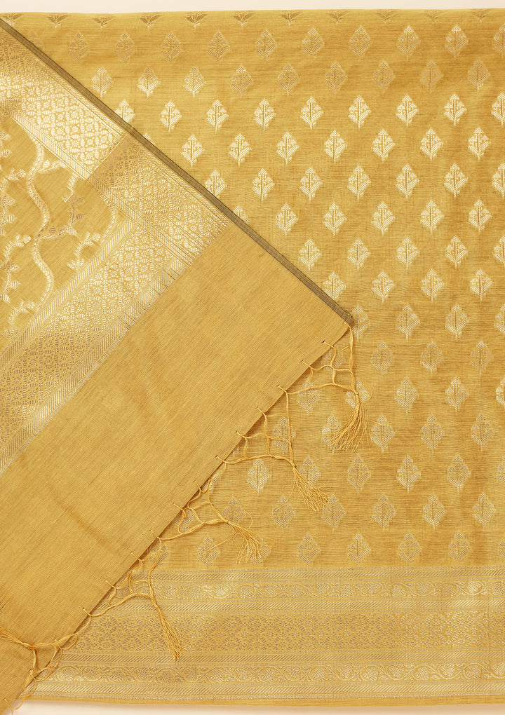 Mustard Zariwork (Gold) Silk Unstitched Salwar Suit