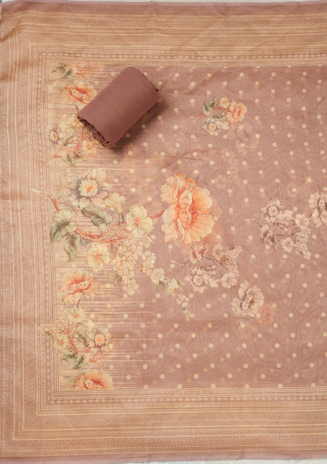 Mauve Chanderi Gold Zariwork Unstitched Dress Material With Matching Bottom And Dupatta