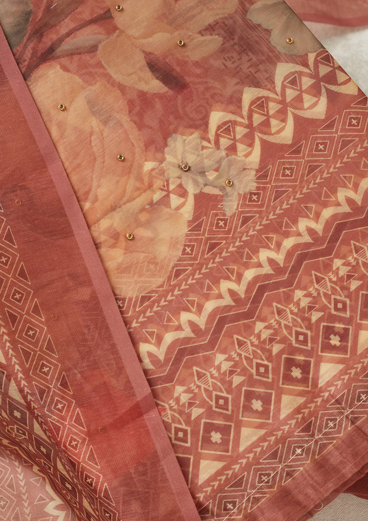 Onion Pink Zariwork (Gold) Chanderi Unstitched Salwar Suit