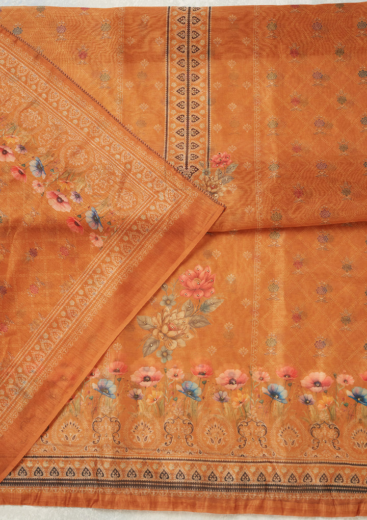 Mustard Zariwork (Gold) Chanderi Unstitched Salwar Suit