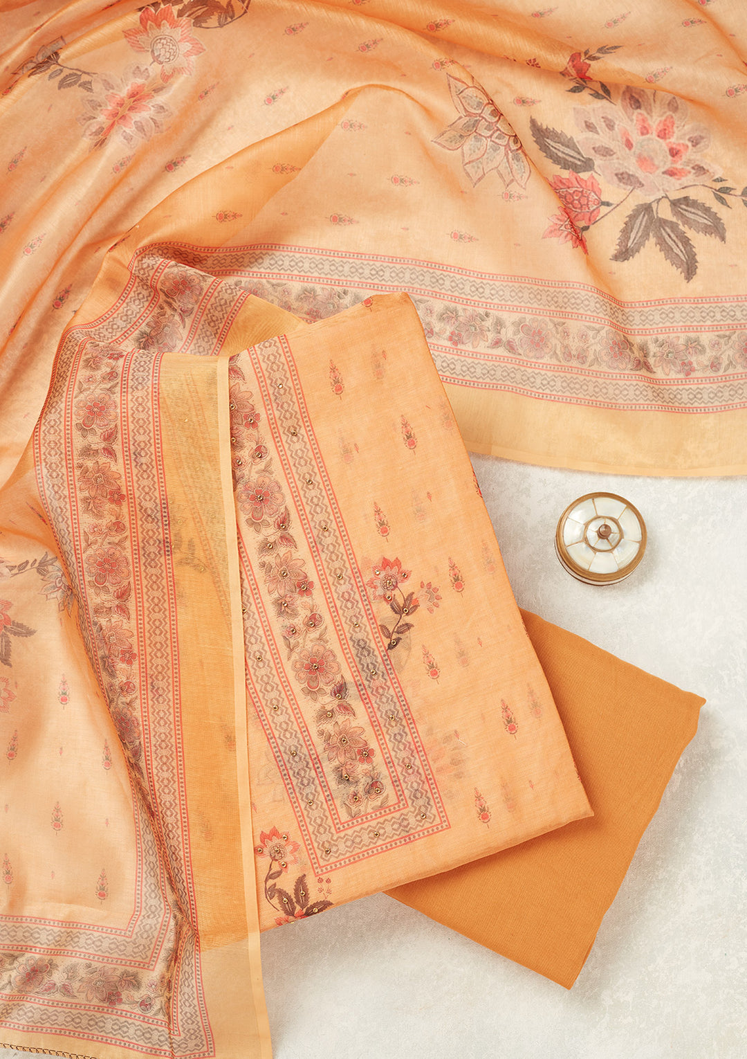 Mustard Zariwork (Gold) Chanderi Unstitched Salwar Suit