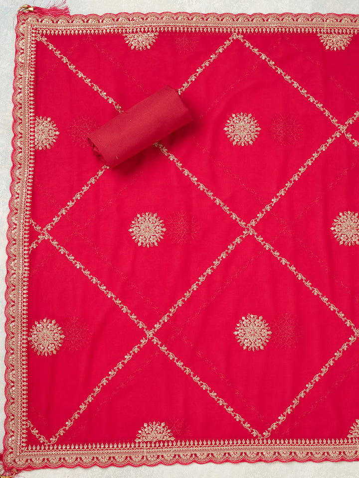 Rani Pink Zariwork (Gold) Chanderi Unstitched Salwar Suit