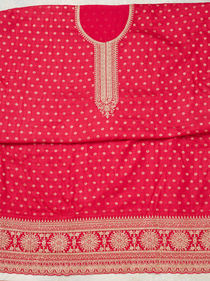 Rani Pink Zariwork (Gold) Chanderi Unstitched Salwar Suit