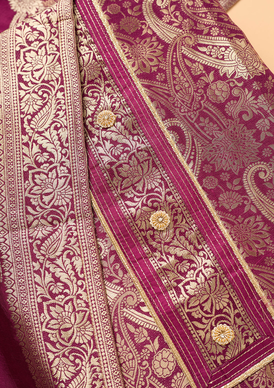 Wine Dola Silk Gold Zariwork Unstitched Dress Material With Matching Bottom And Dupatta