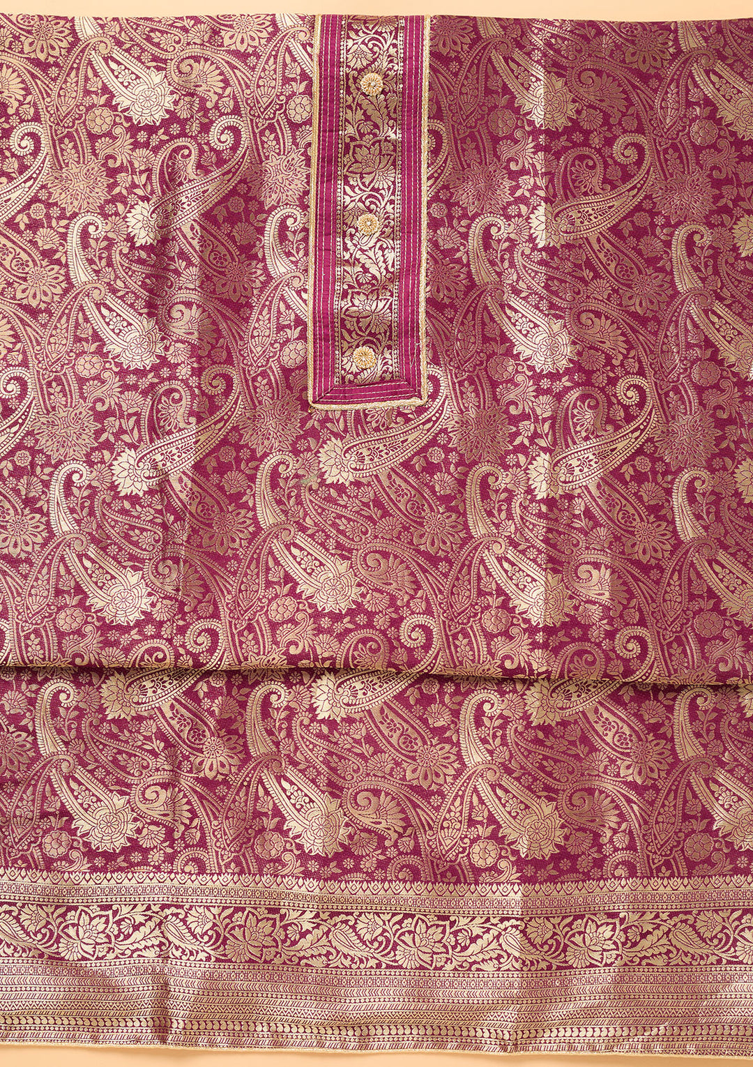 Wine Dola Silk Gold Zariwork Unstitched Dress Material With Matching Bottom And Dupatta