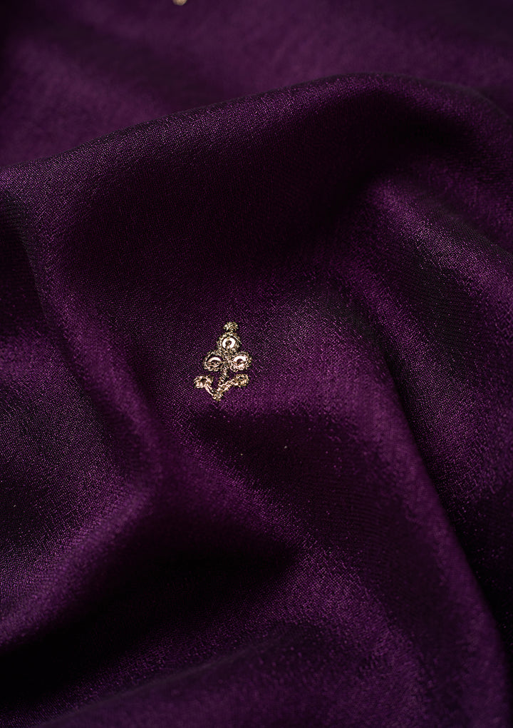 Purple Soft Raw Silk Antique Zariwork Straight Kurta With Sharara And Dupatta
