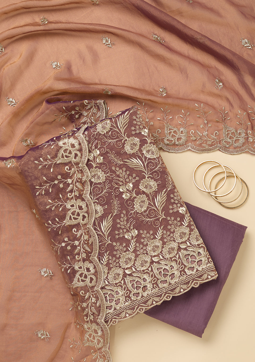 Lavender Zariwork (Gold) Tissue Unstitched Salwar Suit