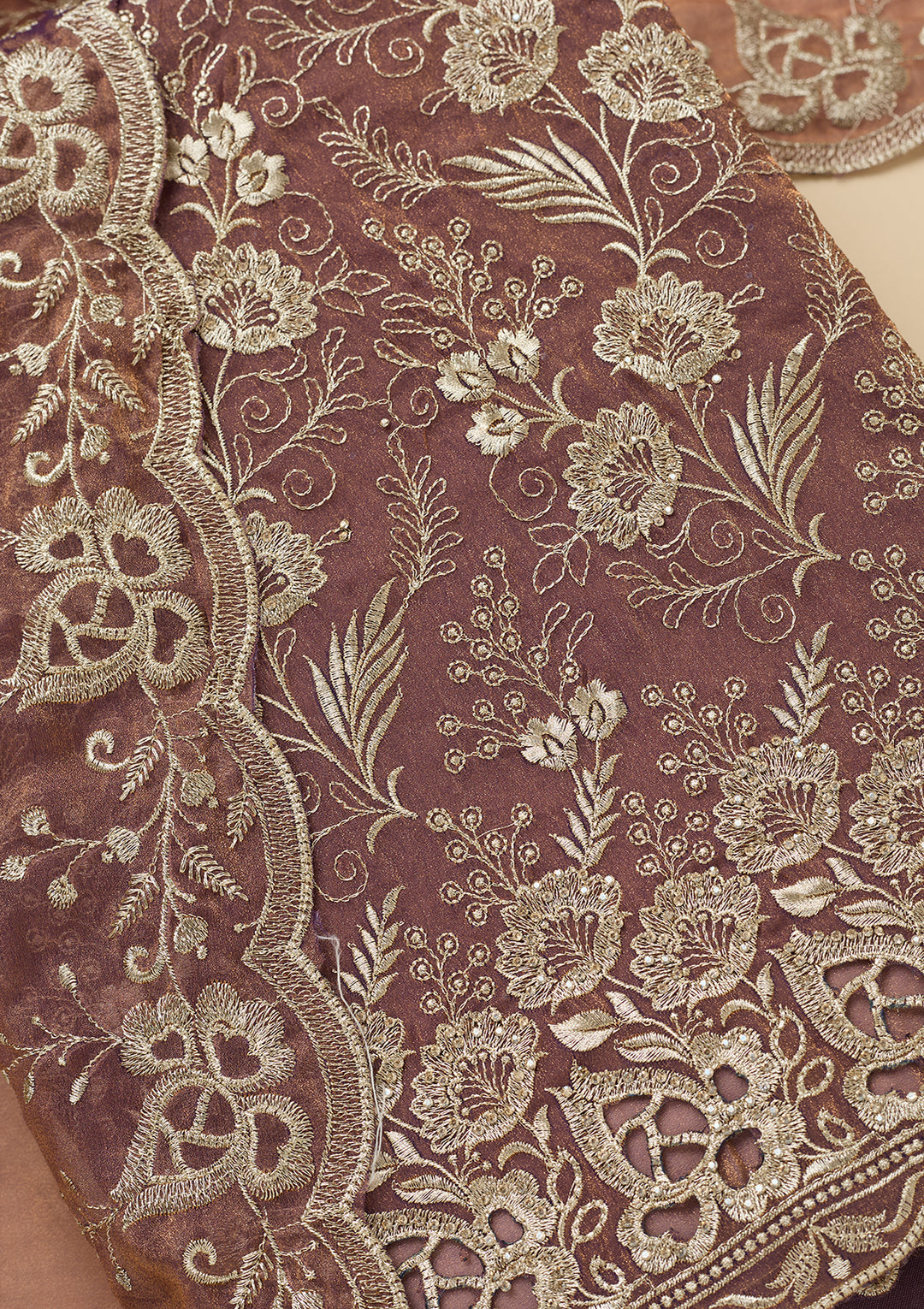 Lavender Zariwork (Gold) Tissue Unstitched Salwar Suit