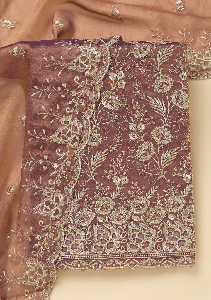 Lavender Zariwork (Gold) Tissue Unstitched Salwar Suit