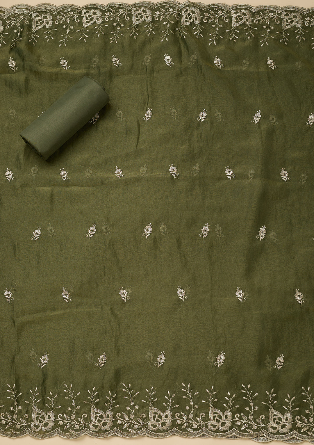 Mehendi Green Zariwork (Gold) Tissue Unstitched Salwar Suit
