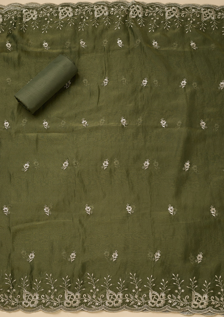Mehendi Green Zariwork (Gold) Tissue Unstitched Salwar Suit