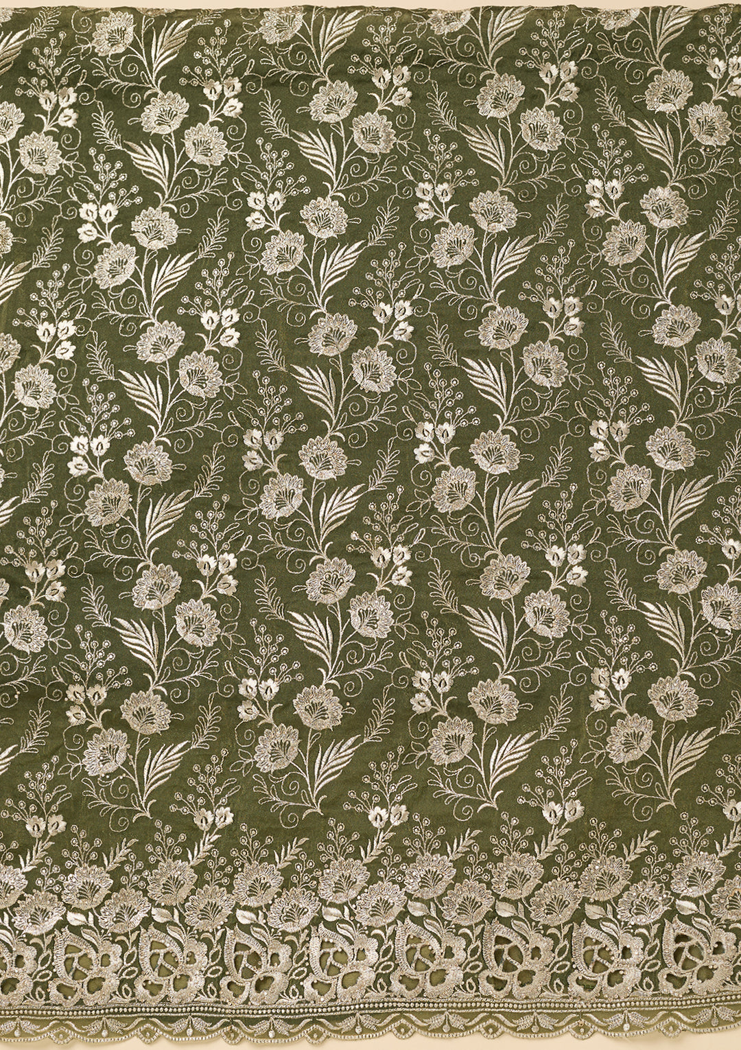 Mehendi Green Zariwork (Gold) Tissue Unstitched Salwar Suit