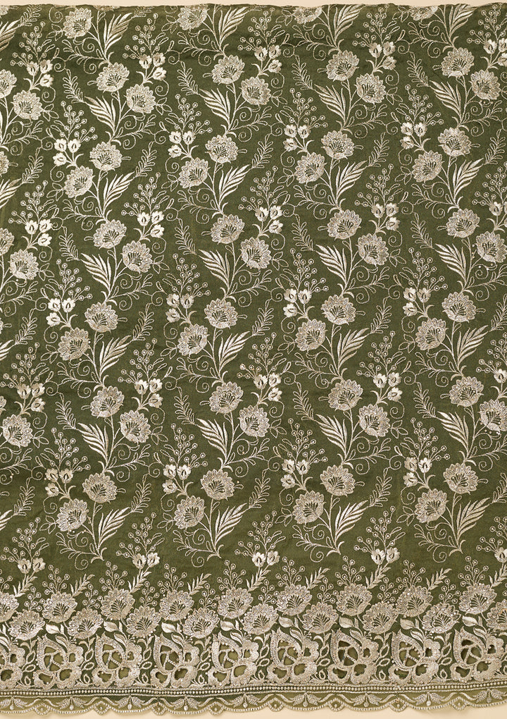 Mehendi Green Zariwork (Gold) Tissue Unstitched Salwar Suit