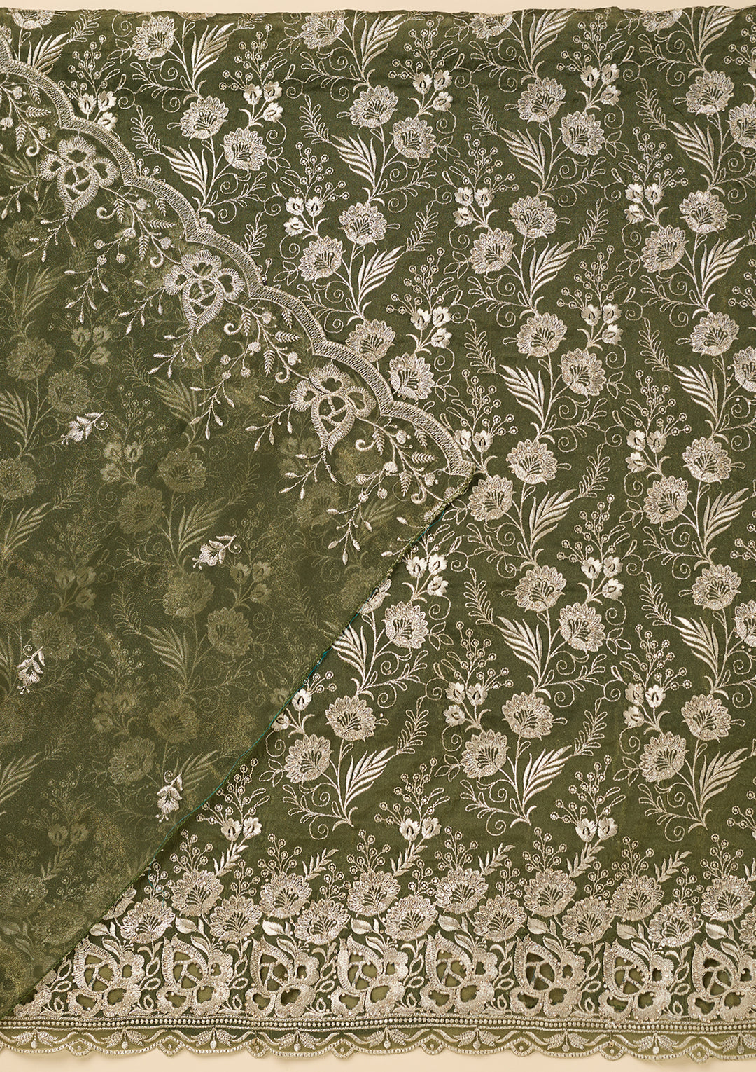 Mehendi Green Zariwork (Gold) Tissue Unstitched Salwar Suit
