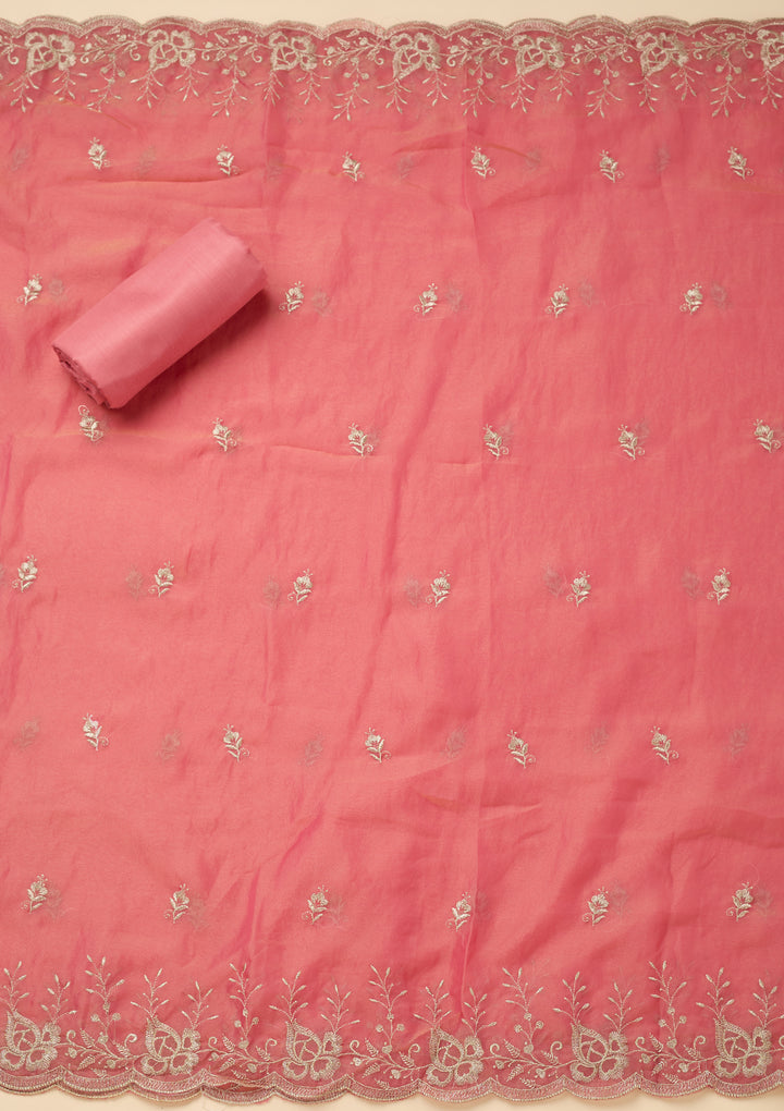 Onion Pink Zariwork (Gold) Tissue Unstitched Salwar Suit