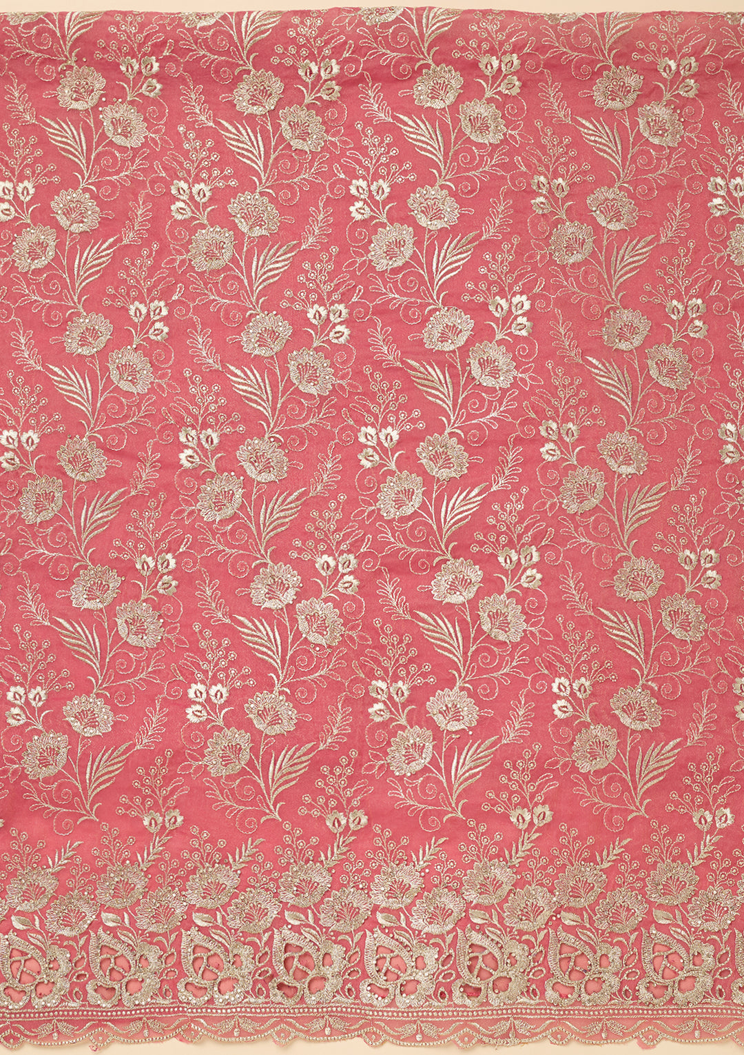 Onion Pink Zariwork (Gold) Tissue Unstitched Salwar Suit
