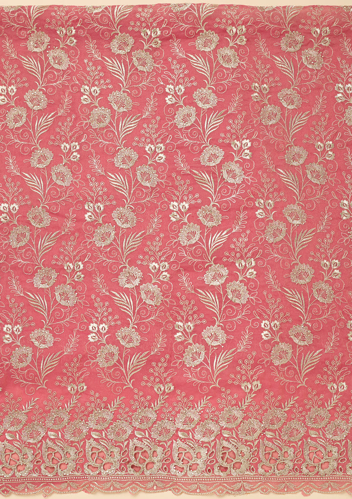 Onion Pink Zariwork (Gold) Tissue Unstitched Salwar Suit