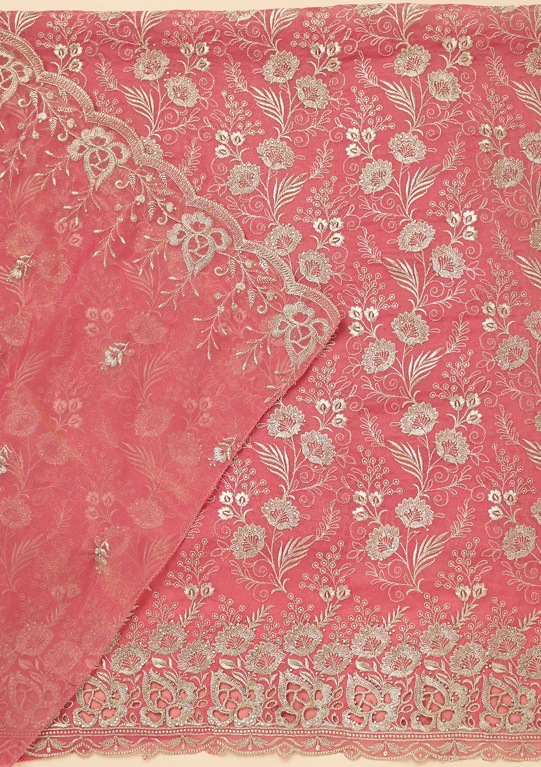 Onion Pink Zariwork (Gold) Tissue Unstitched Salwar Suit