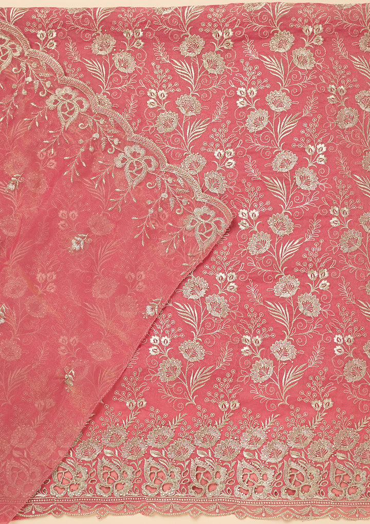 Onion Pink Zariwork (Gold) Tissue Unstitched Salwar Suit