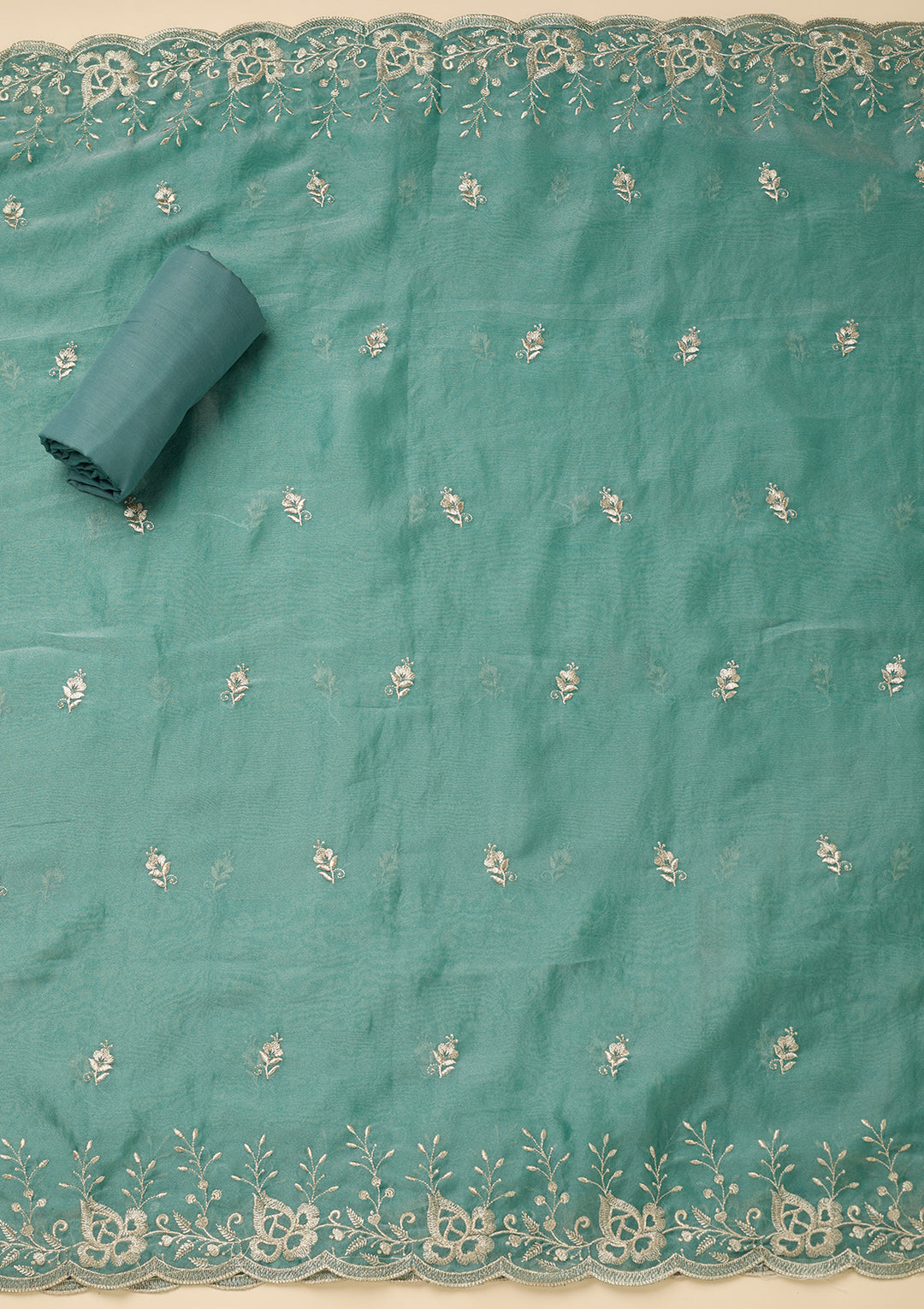 Sea Green Zariwork (Gold) Tissue Unstitched Salwar Suit
