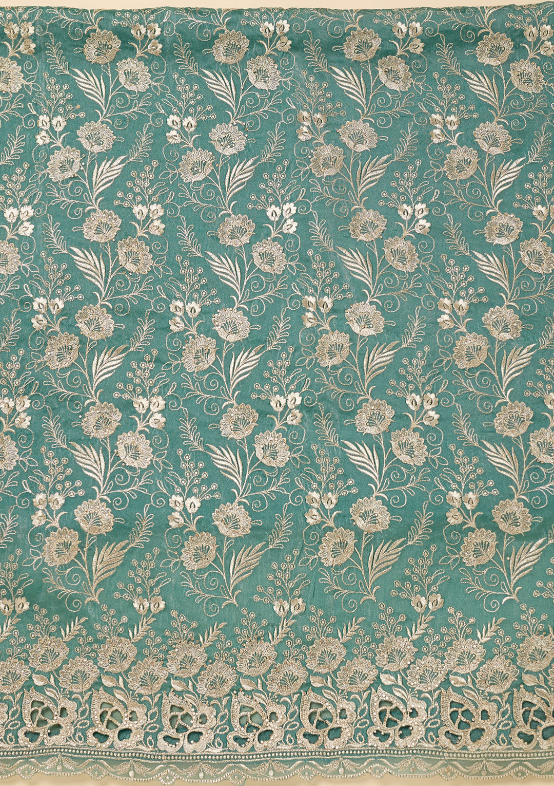 Sea Green Zariwork (Gold) Tissue Unstitched Salwar Suit