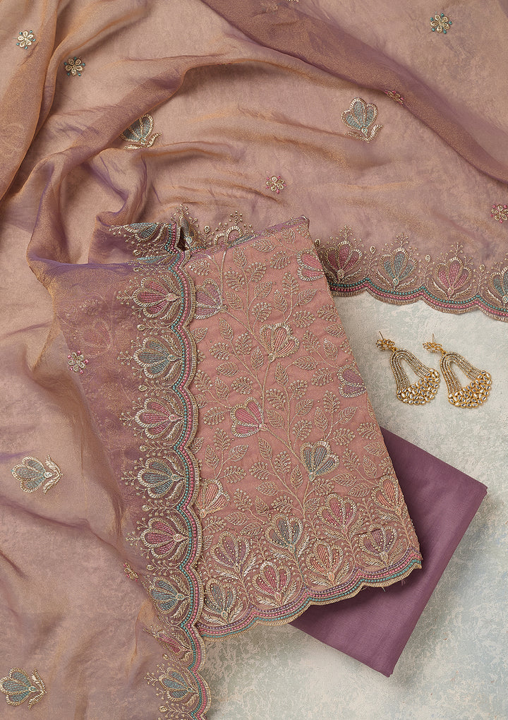 Lavender Zardozi (Gold) Shimmer Unstitched Salwar Suit