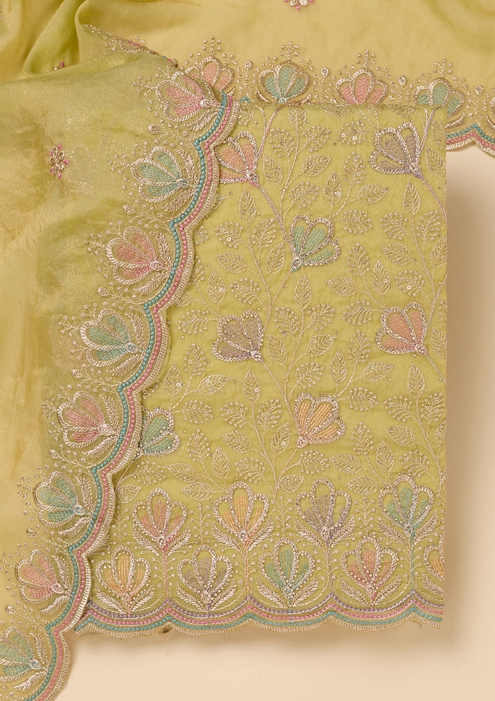 Pista Green Zardozi (Gold) Shimmer Unstitched Salwar Suit