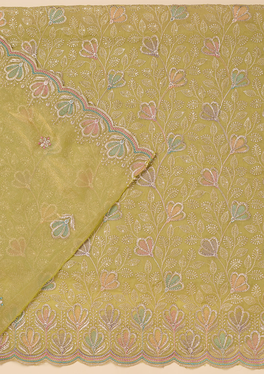 Pista Green Zardozi (Gold) Shimmer Unstitched Salwar Suit