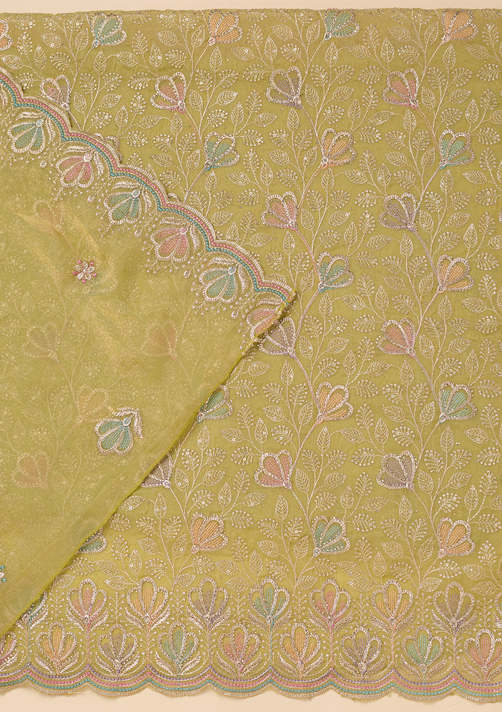 Pista Green Zardozi (Gold) Shimmer Unstitched Salwar Suit