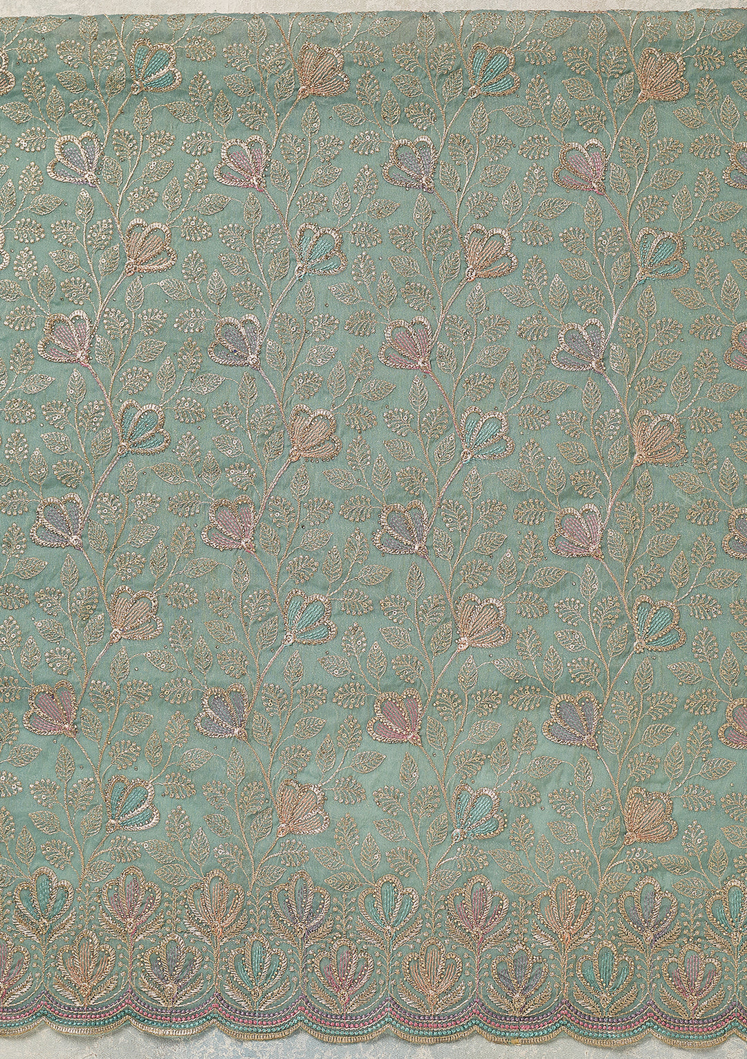 Sky Blue Zardozi (Gold) Shimmer Unstitched Salwar Suit