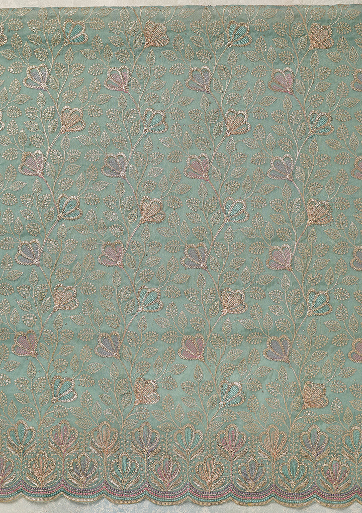 Sky Blue Zardozi (Gold) Shimmer Unstitched Salwar Suit