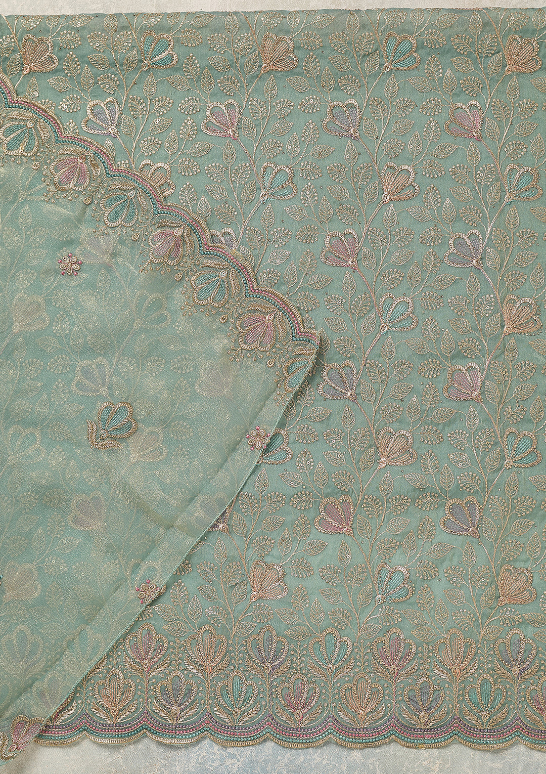 Sky Blue Zardozi (Gold) Shimmer Unstitched Salwar Suit