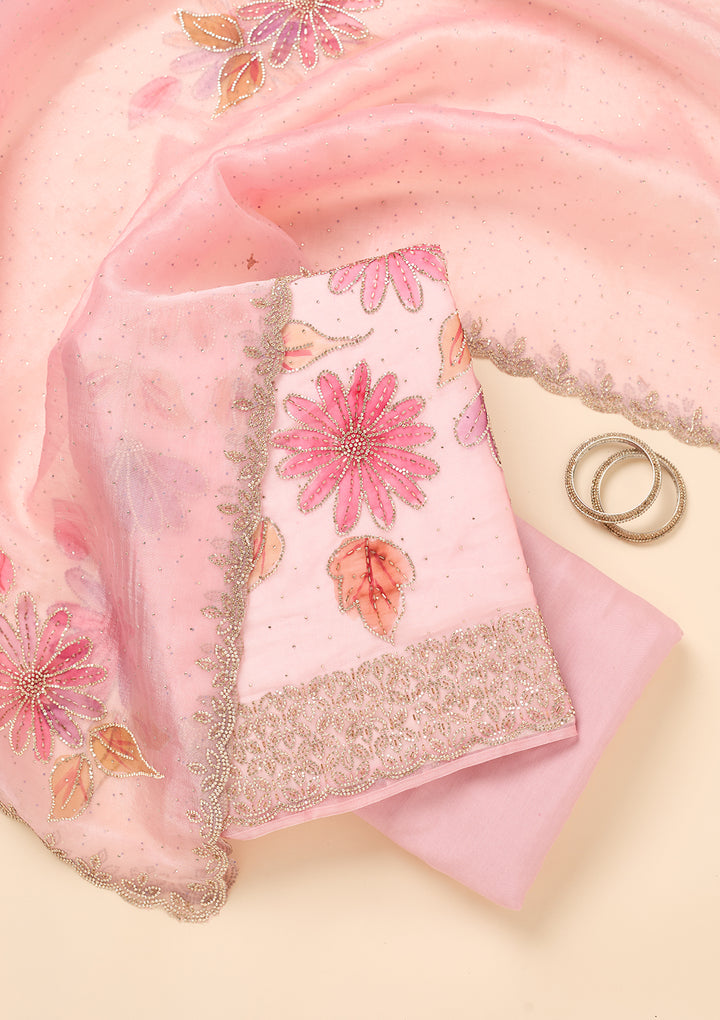 Baby Pink Stonework (Gold) Tissue Unstitched Salwar Suit