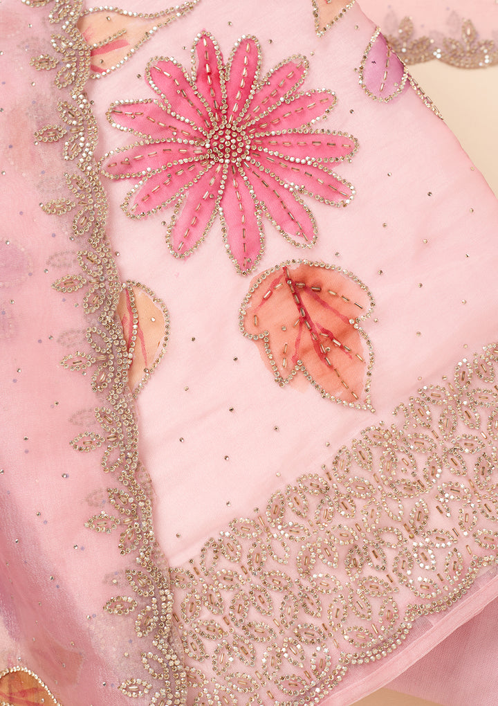 Baby Pink Stonework (Gold) Tissue Unstitched Salwar Suit