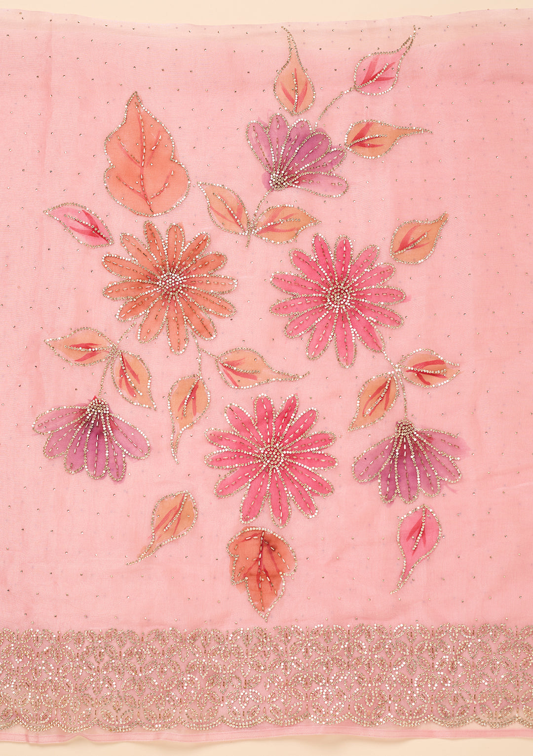 Baby Pink Stonework (Gold) Tissue Unstitched Salwar Suit